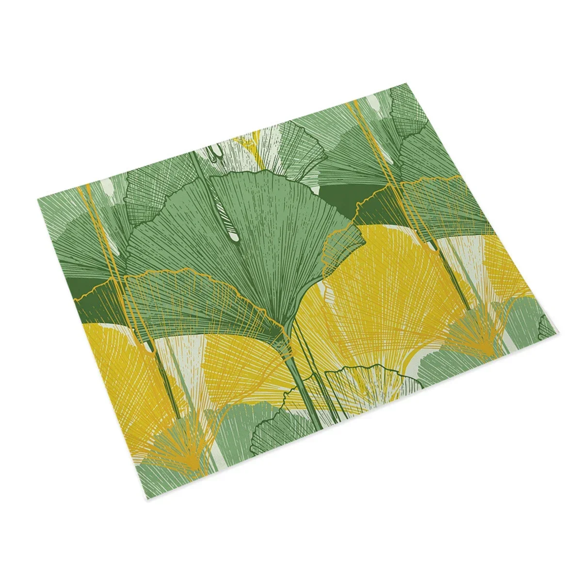 Hot Sale Ginkgo Tropical Plants Leaf Linen Dining Table Mat Placemat Coaster Pad Home Decor Kitchen Accessories 45x32cm