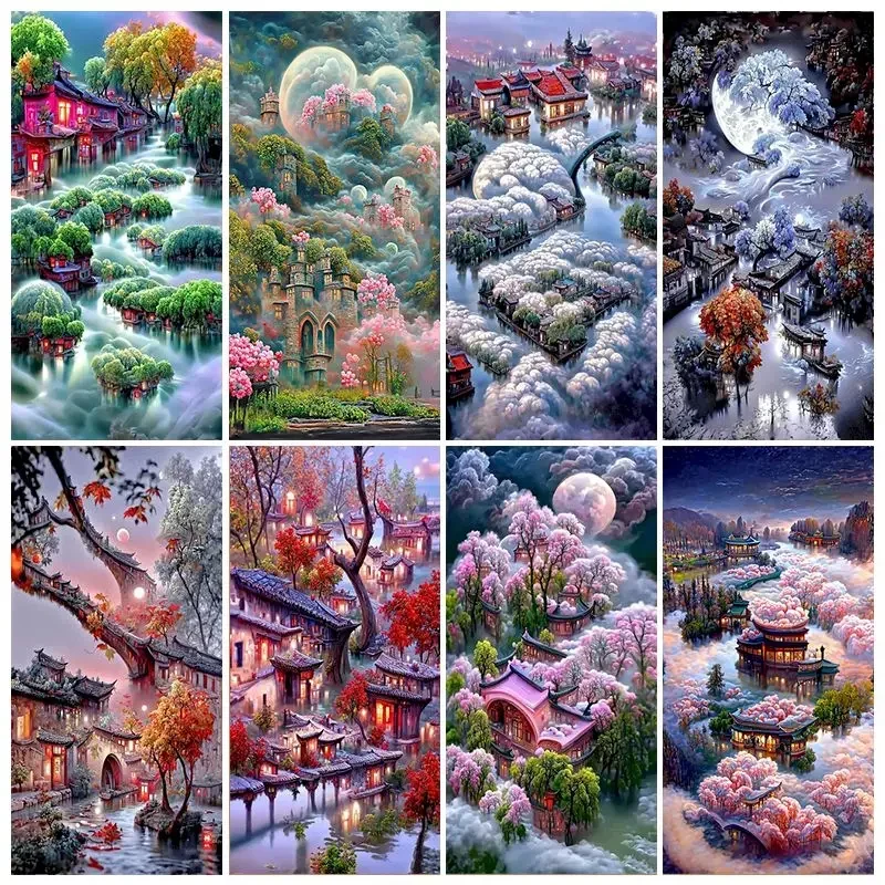 118463 Large Size Pictures By Number Town Landscape Kits Diy Painting By Numbers Tree Drawing On Canvas 60x120cm Home Decor