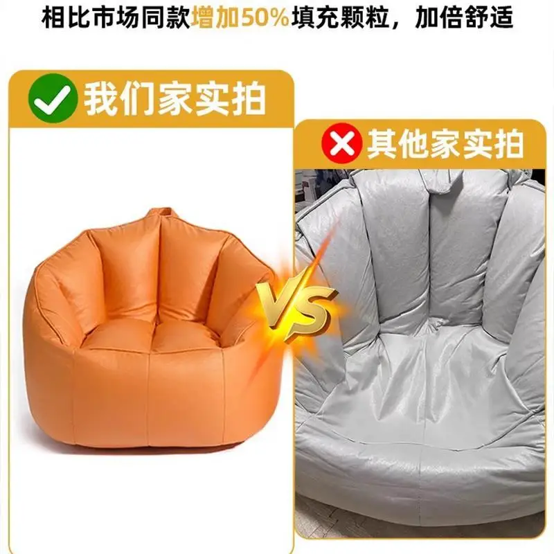 Bean Bag Sofa Chair, Beige Linen Fabric Soft Comfy Single Lazy Sofa With Side Pocket And Handle For Living Room Bedroom
