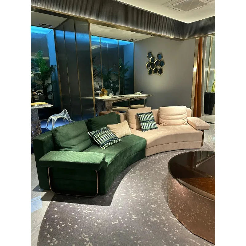 Modern double color matte leather sofa large apartment villa high-end curved sofa furniture