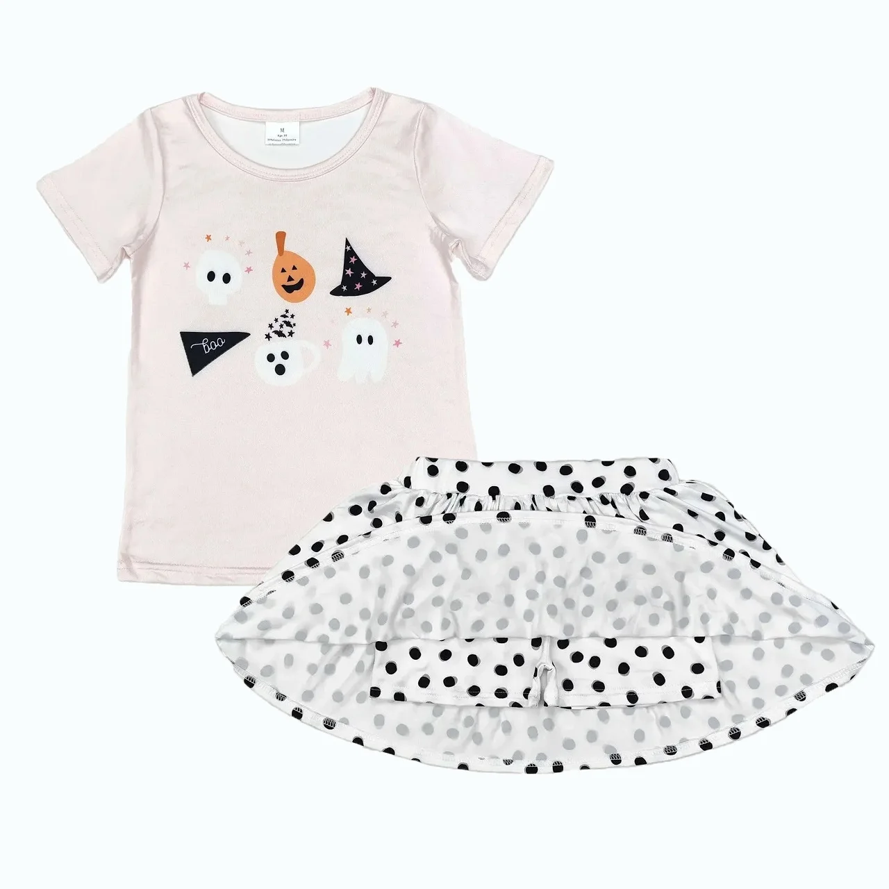 

Wholesale Toddler Children Halloween Set Baby Girl Short Sleeves Shirt Kids Infant Dots Skirt Shorts Outfit Clothing