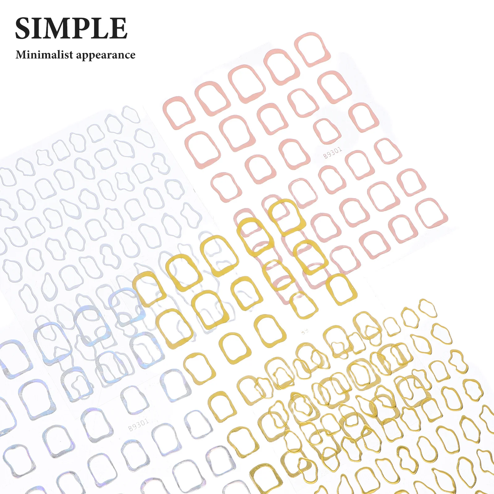 10pcs Nail Art Stickers Self Adhesive Metallic Gold 3D Geometric Hollow Frame Design Diy Manicure Decor For Women Girls Summer