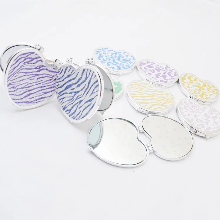 CX244 Portable Pocket Mirror Heart Shaped Folding Double-sided Mirror Steel Makeup Mirrors Small Purse Mirror of Girls Women