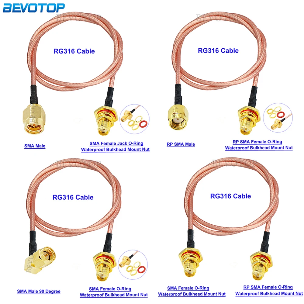 RG-316 SMA Type to Waterproof SMA Female Bulkhead RG316 Cable 50 Ohm RF Coaxia Pigtail WIFI Router Antenna Extension Cord Jumper
