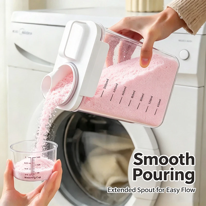 Laundry Powder Storage Bottle with Measuring Cup Sealed Moisture Proof Detergent Dispenser Box Airtight Storage Jar with Scale
