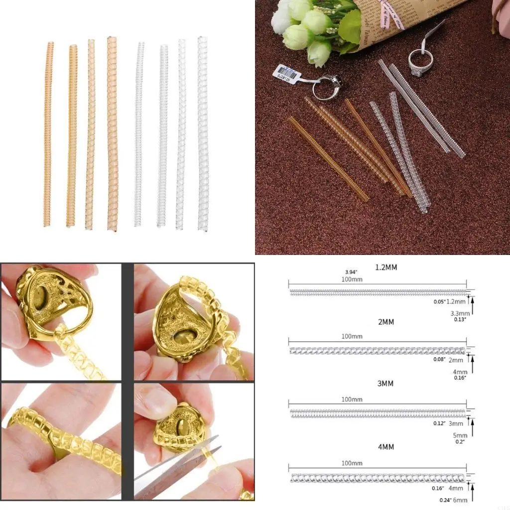 

8PCS Ring Size Adjuster for Loose Rings Jewelry Sizer Making Jewelry Guard Spirals Plastic Tightener for Women Men Ring