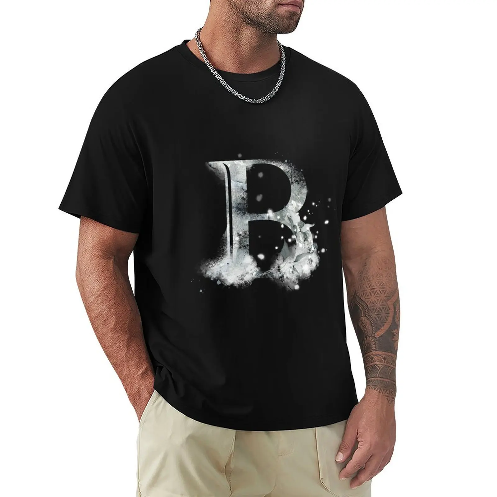 Letter B Winter Snow T-shirt quick-drying graphics blacks heavyweights tshirts for men