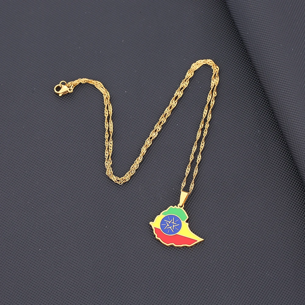 Afrikanische Äthiopien Karte Flagge Anhänger Halskette Edelstahl Mode Männer Frauen Karten Schmuck Geschenk – Detail 5