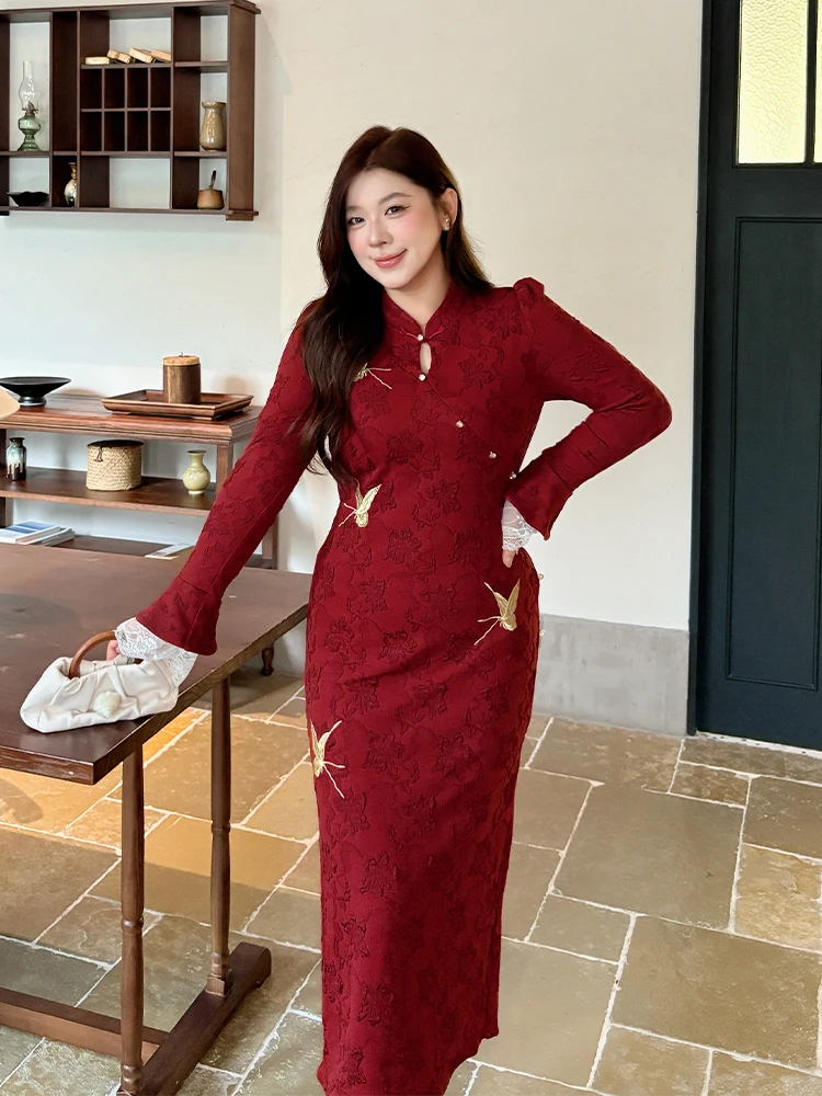 

Новое китайское платье-ципао с улучшенной вышивкой, большие размеры, со скрытым узором, для свадьбы и помолвки