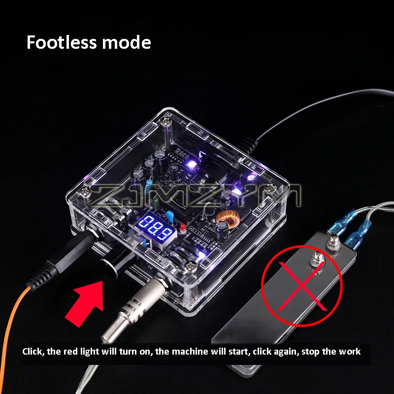 Transparente Tattoo Machine Power Supply, 3A, pé livre, Tattoo Power Transformer, LED Display Screen, Prick