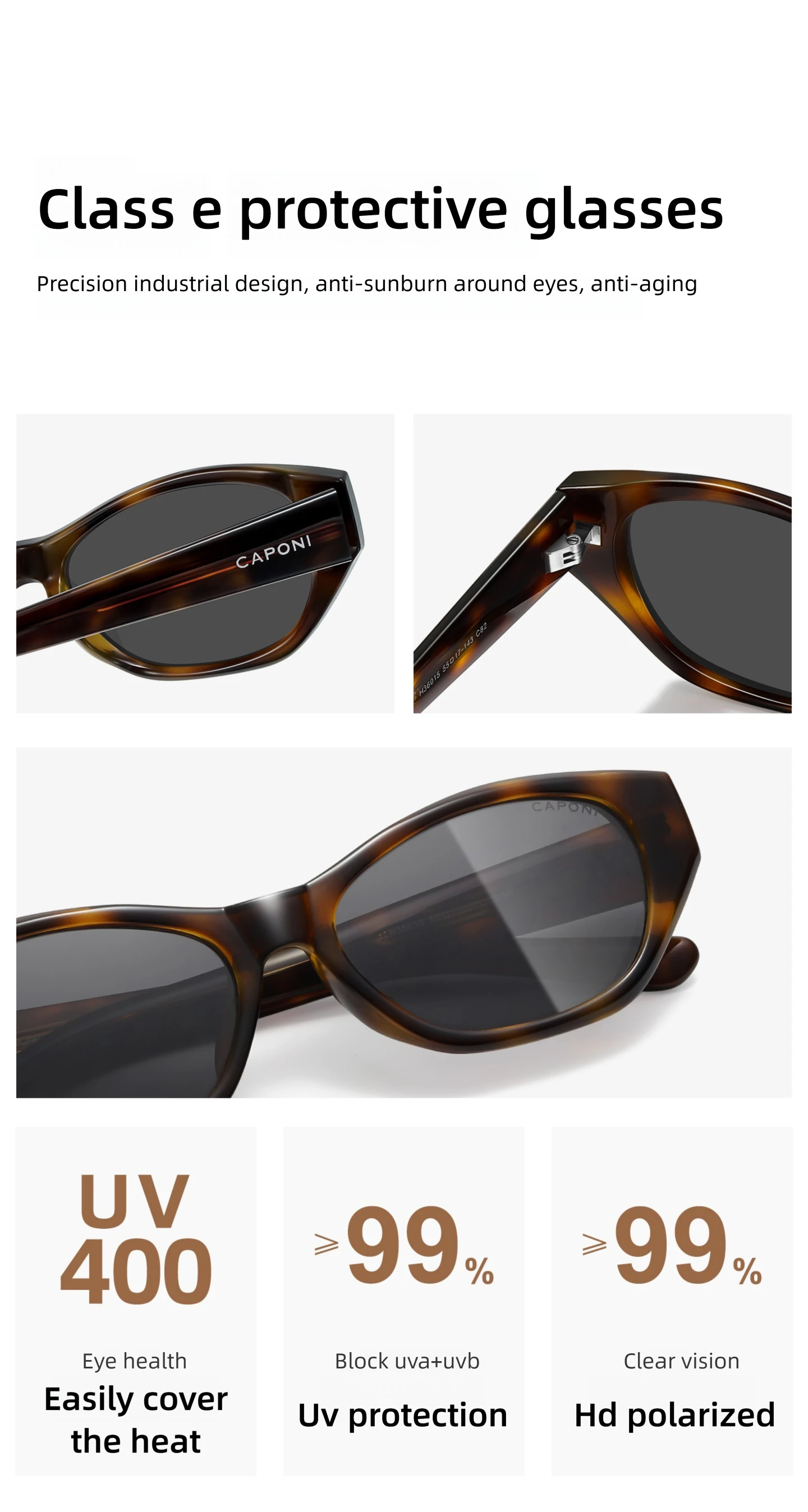 CAPONI Modische polarisierte Damen-Sonnenbrille 2026, Acetat, Outdoor, originelles Design, Brillen, UV400-Schutz, grüne Farbtöne, CP36015 – Detail 3