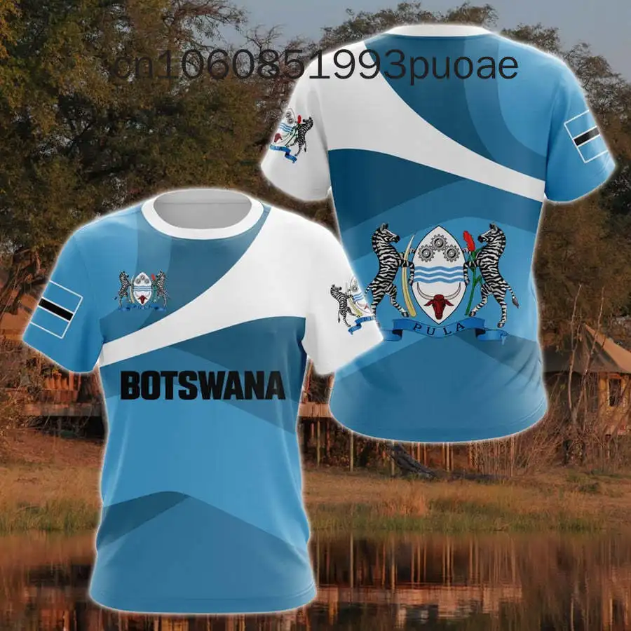 

Botswana Flag & Coat of Arms Graphic Tee Summer Casual Pullover Men's Fashion Loose T-shirts Boy Oversized Short Sleeves Tops