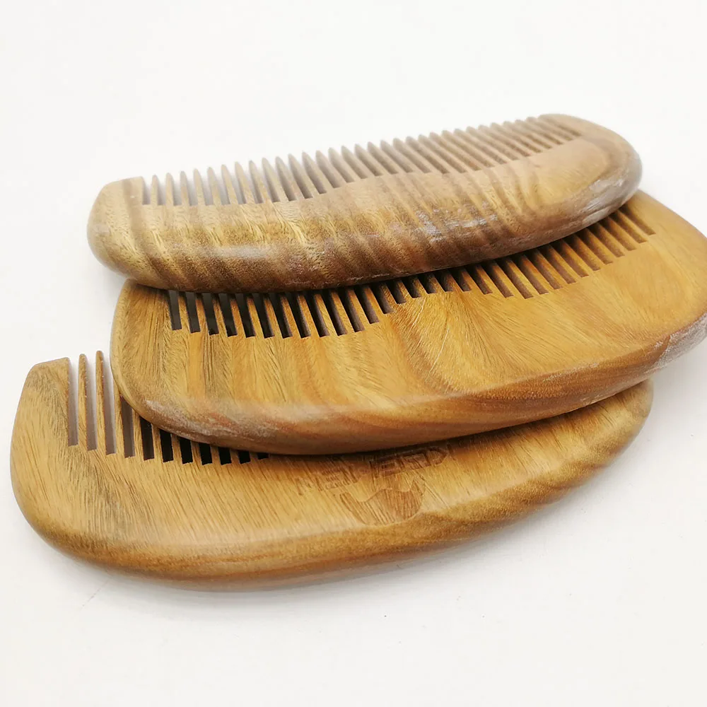 50 Pieces Customized Logo Beard / Hair Comb with Premium Natural Green Sandalwood Comb for Hair Beard Mustach Pocket Size