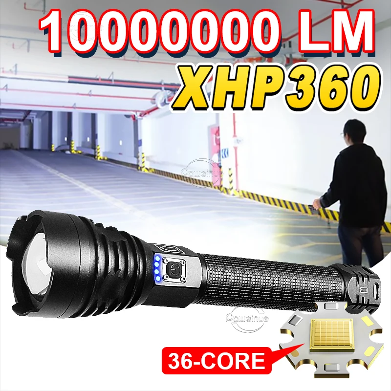 1000000LM Most Powerful XHP360 Led Flashlight High Power Rechargeable Tactical Flash Light Torch Light Camping Hunting Lantern