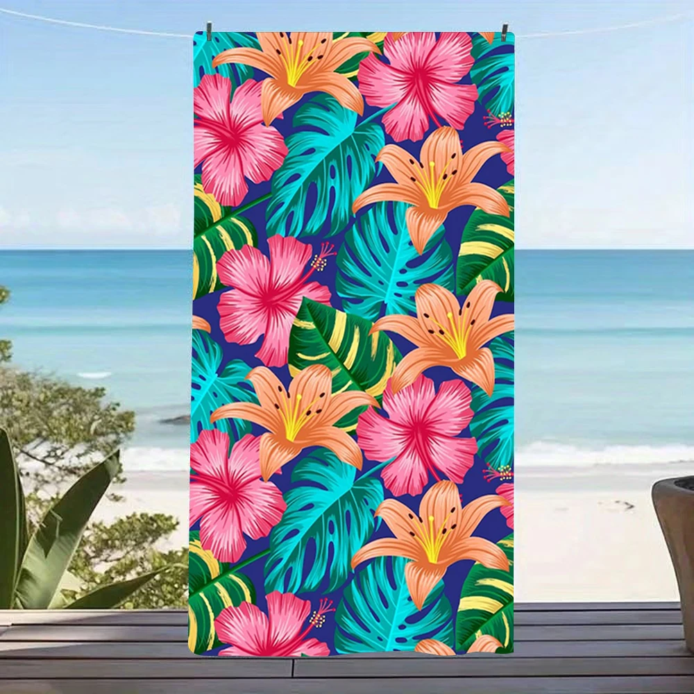 White Background Tropical Plumeria Beach Towel Hawaiian Floral Art Towel Great for Pool Days and Family Outings