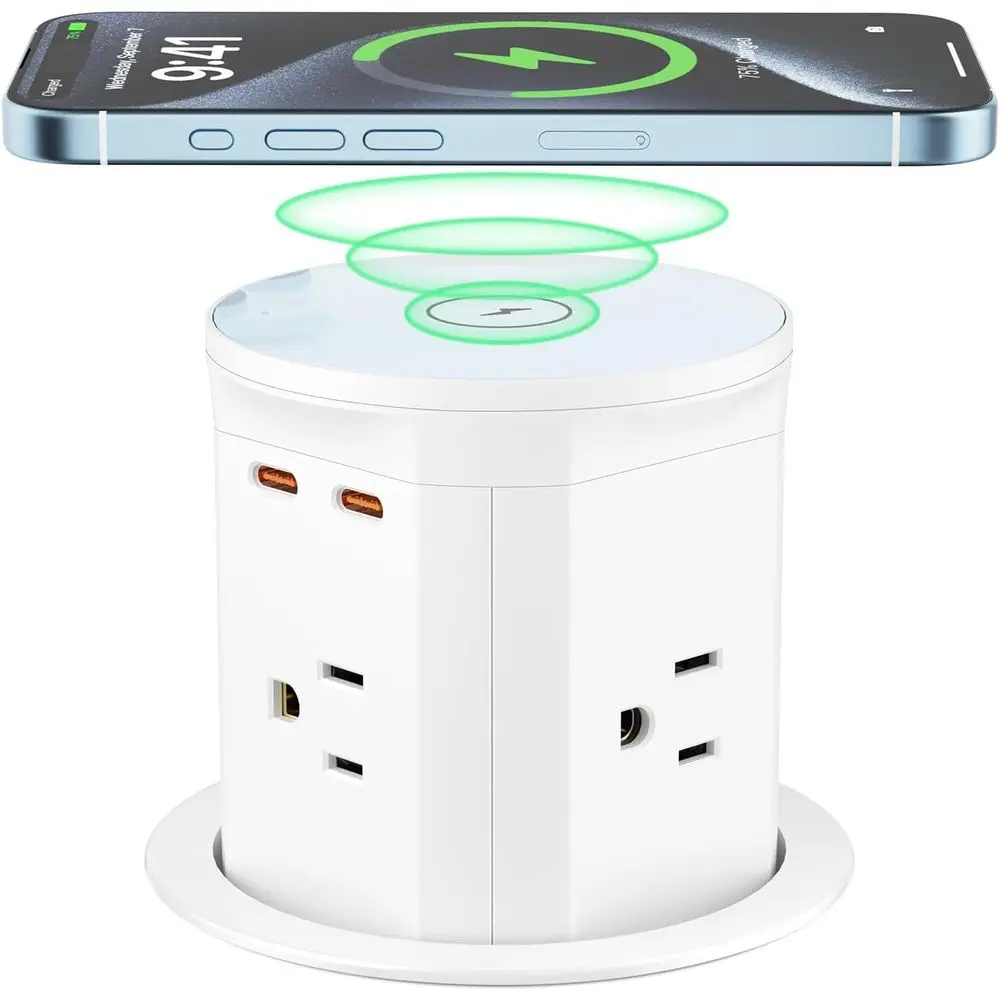 

Настольная зарядная станция с беспроводной зарядкой 20 Вт USB-C и 15 Вт, 4 розетками, 3 портами USB, белая