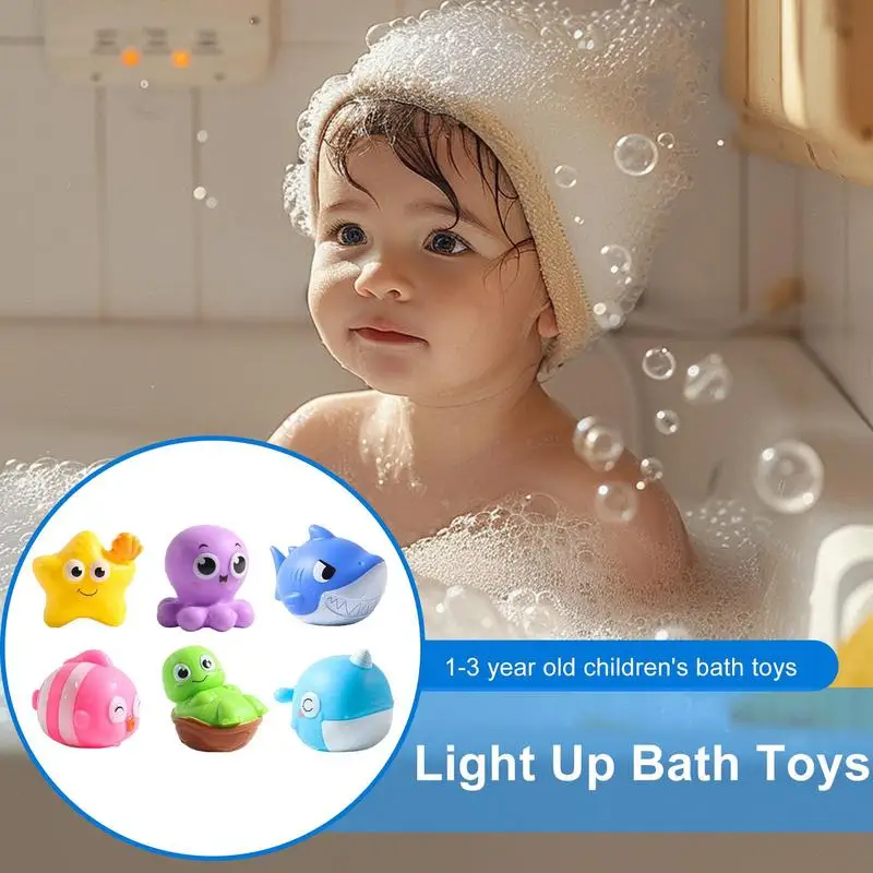 Babybadje Speelgoed Oplichten Gloeiend Zeedier Bad Speelgoed Kleurrijke Lichten 6X Interactief Voorschools Leren Babyshower Spelletjes Voor