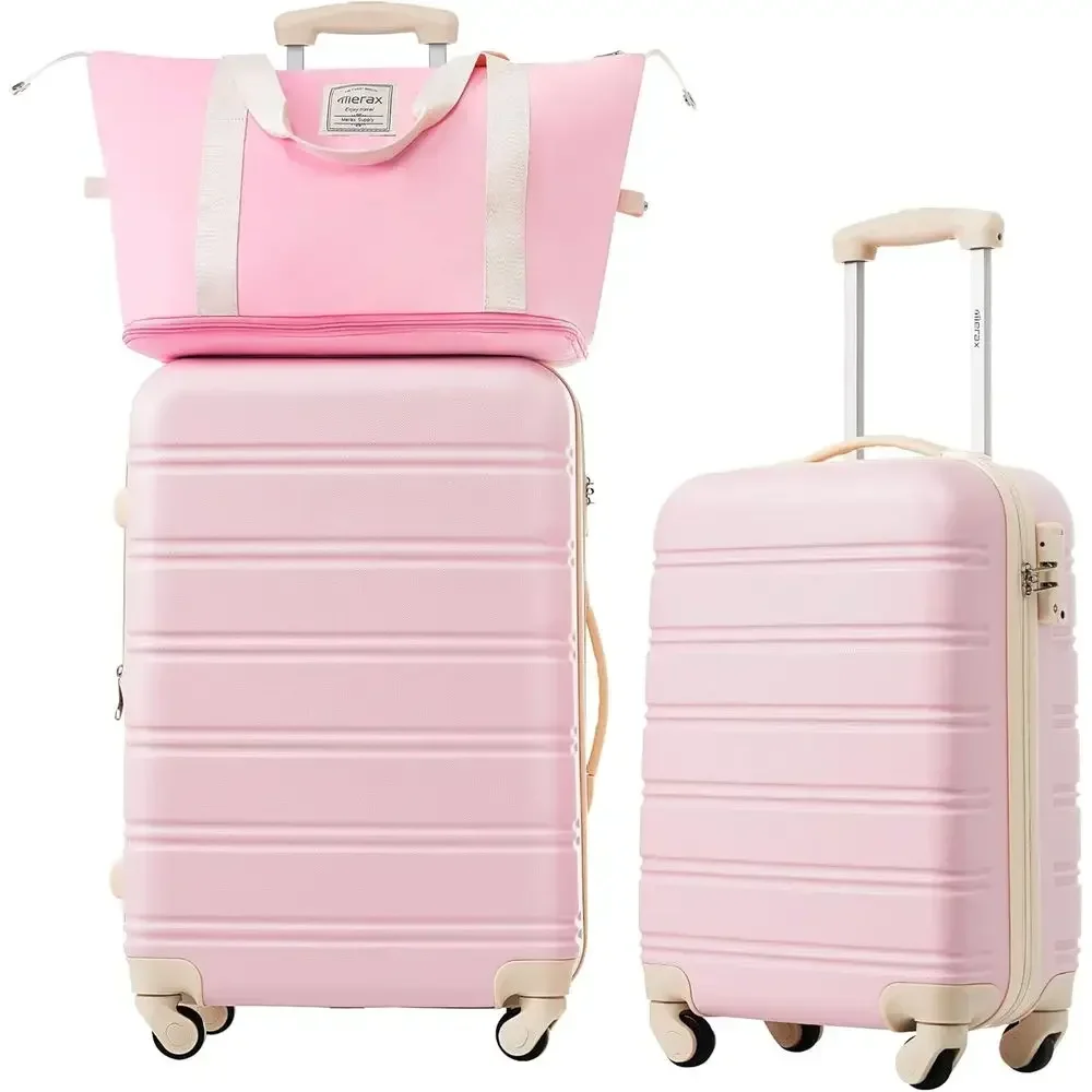 2-Piece 20 & 24 Hard Shell Expandable Luggage Set with Wheels in White & Pink