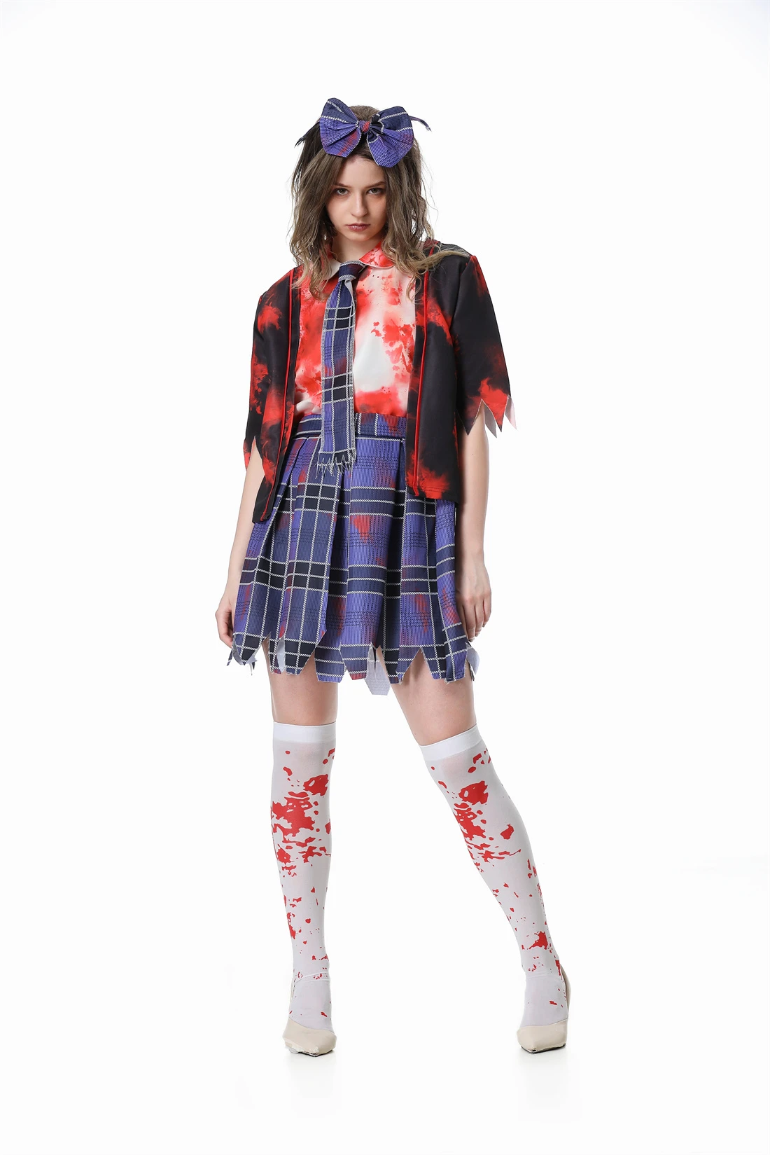 School Uniform Zombie Bloody Nurse Splattered Horror Scary Halloween Party Costume Student Teacher Fancy Dress