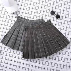 Pleated Skirt Grey Plaid Pants Korean Style Women's clothes 2023 School Uniform Skort Saias A Line Mini Short Skirts For Women