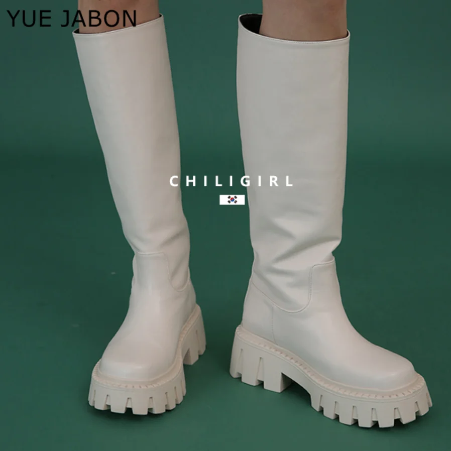 White Platform Women Knee High Boots Fashion Thick Bottom Ladies Elegant Long Knight Booties Winter Slip On Women\'s Footwear