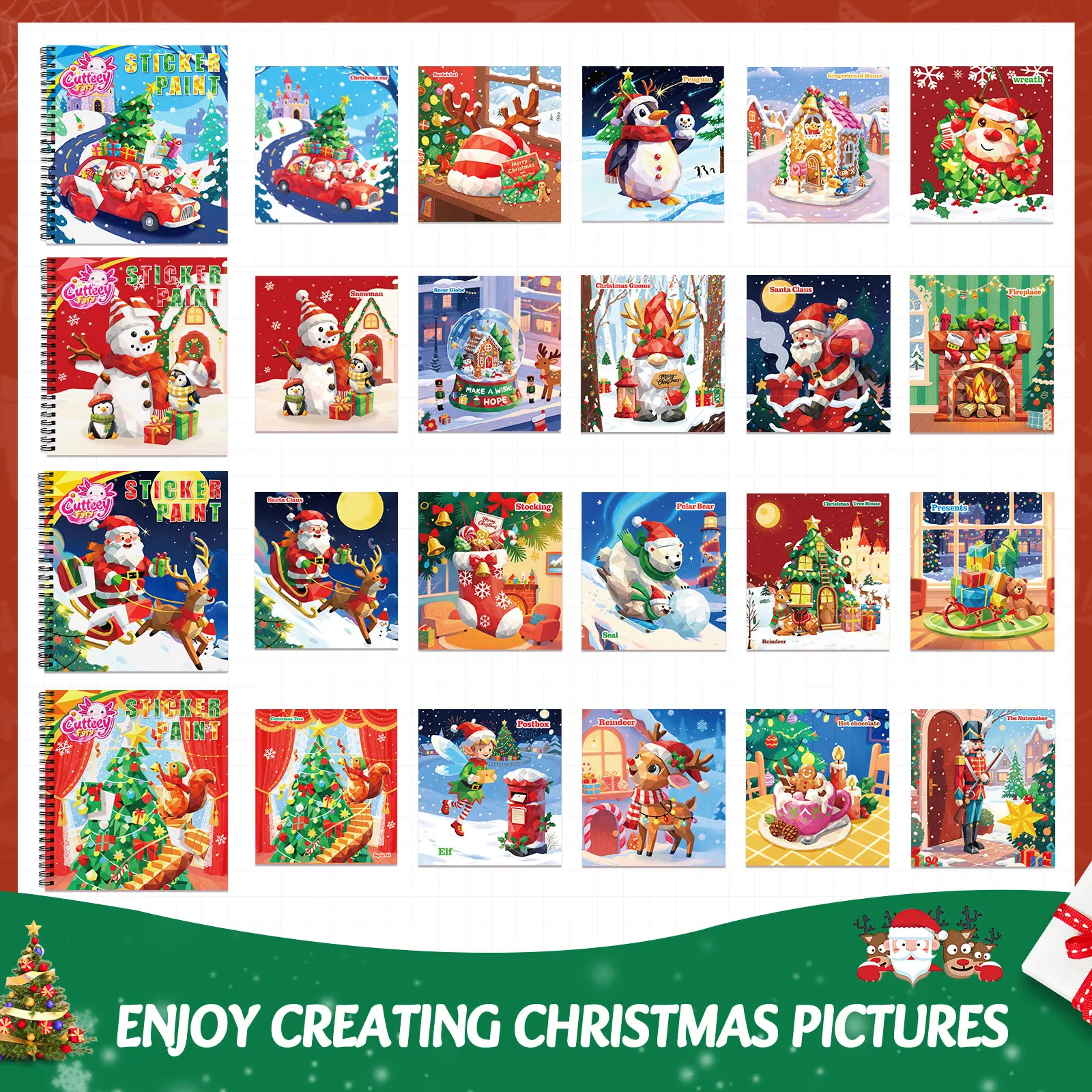 1～4枚入り クリスマスステッカーブック 数字で描く 子供向けギフト サンタクロース クリスマスツリー パズルステッカー ステッカーでペイント モンテッソーリおもちゃ