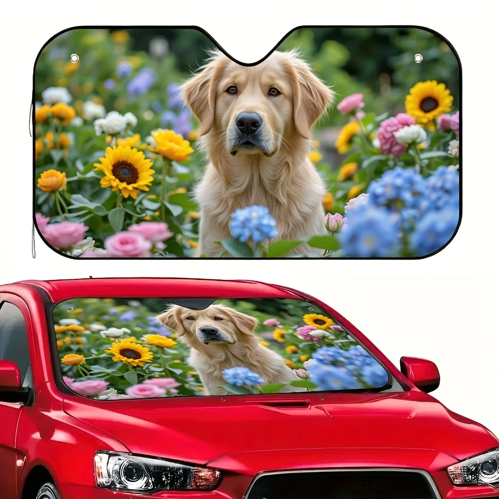 

1pc Golden Retriever & Floral Car Sun Visor - Fit Reduces Glare, Cute Dog & Flowers Design For Daily Commute, Short Drives & Sum
