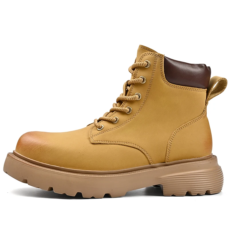 

Thick-Soled Yellow Boots Men's Work Boots 2025 New Autumn and Winter Trendy Shoes Light-Soled Retro Thick-Soled Height-Increasin
