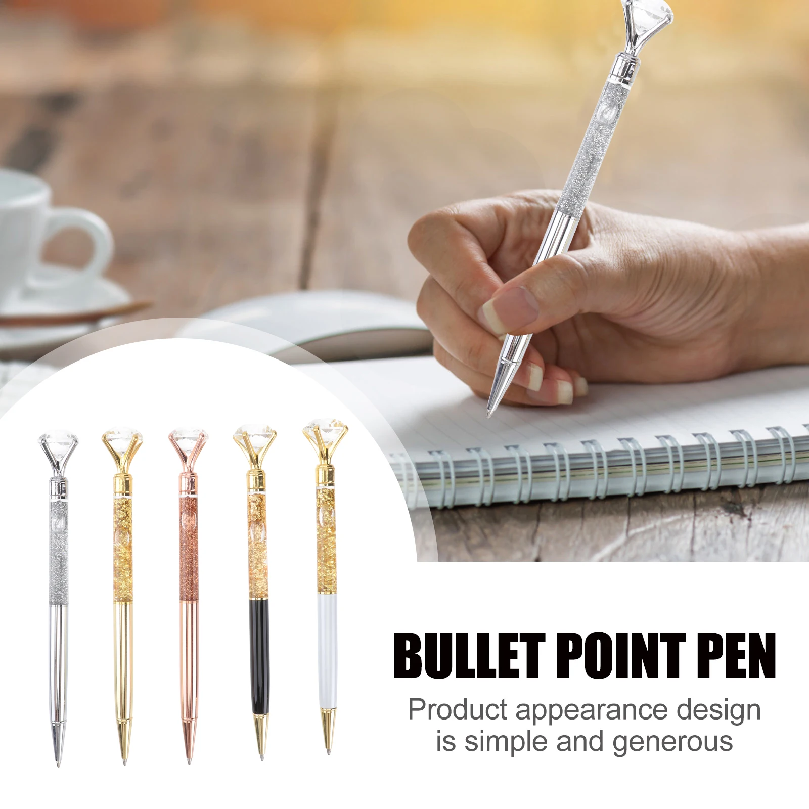 

5Pcs Ball Point Pen Metal Pen Glass Crystal Sparkling Diamond Roller Ball Pens for School Office(Rose Golden + Golden + Siver +