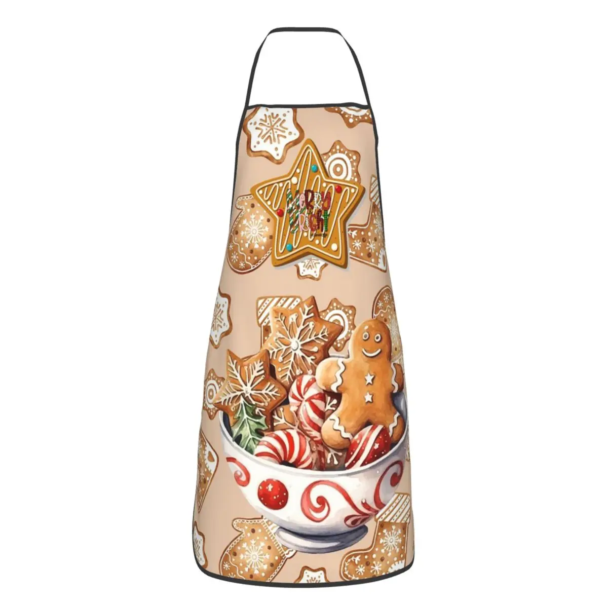 Gingerbread Cookies Apron Chef Cuisine Tablier Sleeveless Bib Kitchen Cleaning Pinafore for Women Men Gardening