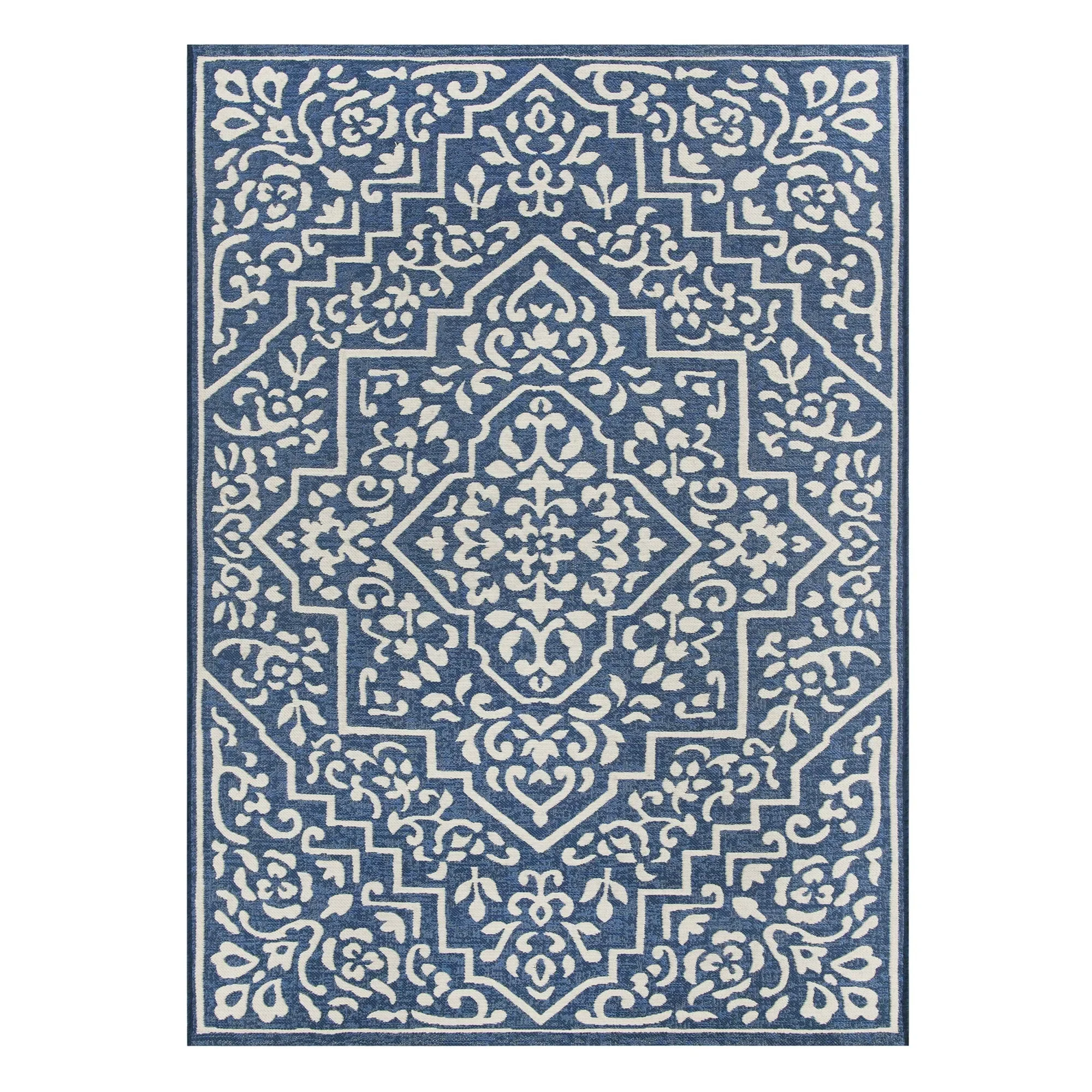 

5x7ft Blue Traditional Medallion Outdoor Rug, Waterproof Patio Carpet for Garden Yard Balcony Decor, Non-Slip Indoor Floor Mat