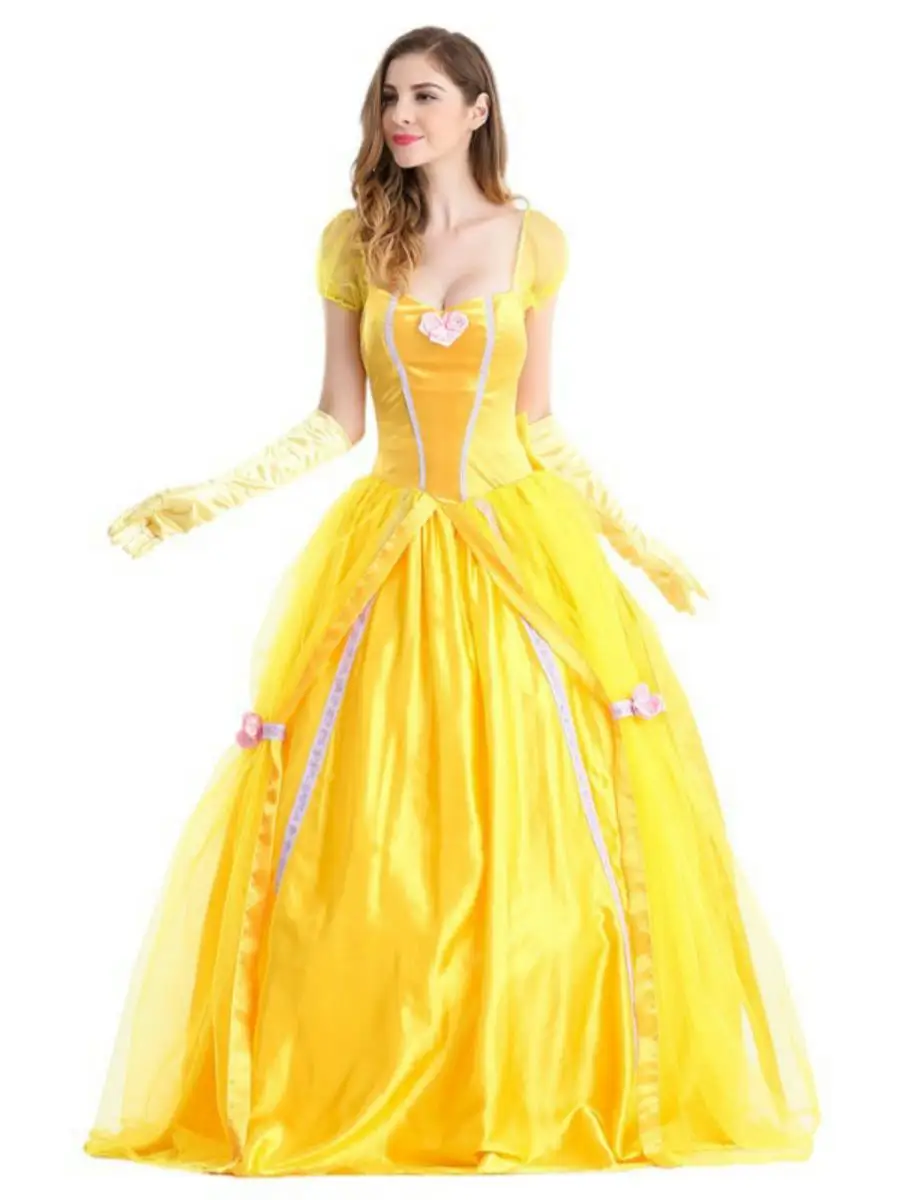 Nouveau Costume d'halloween robe de bal jaune Princ Belle personnage jeu orm Beau et la bête Costume de Film Dr