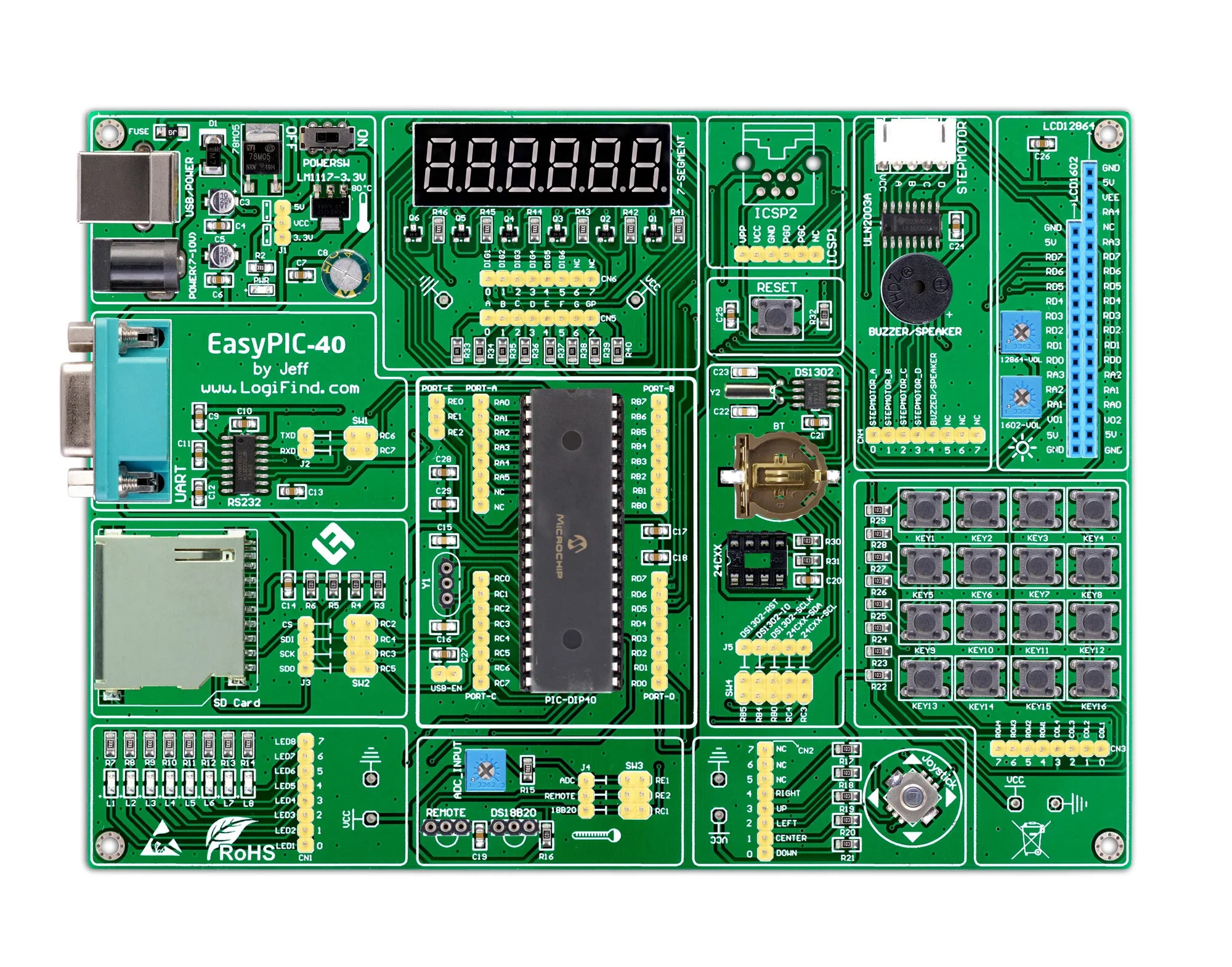 Placa de aprendizagem e desenvolvimento PIC MCU Easypic-40 com roteinas de chip PIC16F877A