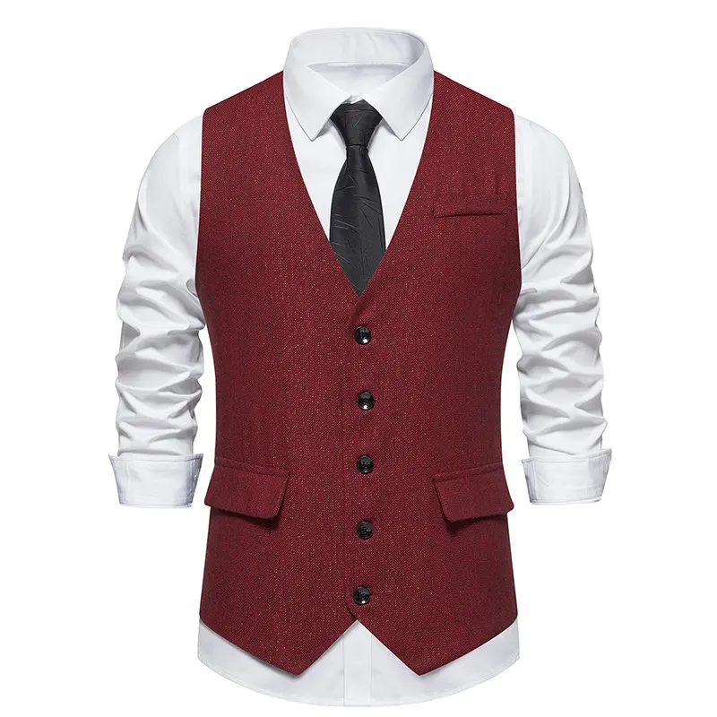 Men‘s Suit Vests Vintage Style Smart Casual Waistcoat Slim Single Breasted Suit Vest Men Sleeveless Formal Wedding Waistcoat Man