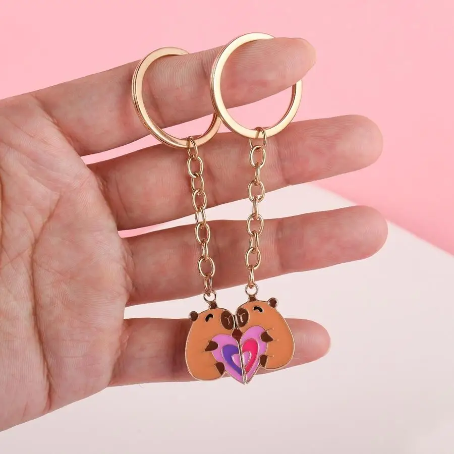 1/5/10/20/50/100pcs Set of 2 Heart-Shaped Capybara Keychains Funny Positive Mini Items For students Graduation Teacher Appreciat