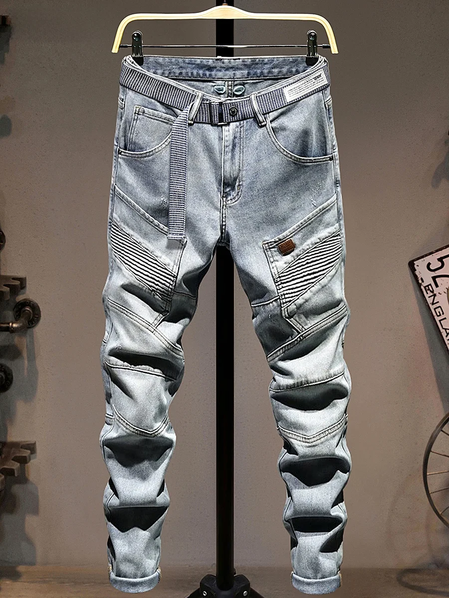 

Модные мужские джинсы из легкого денима, повседневные, зауженные, эластичные, стильные, длинные брюки, рабочая одежда, хлопковая ткань стрейч