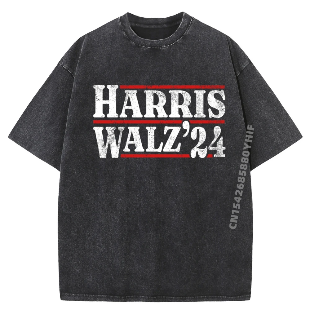 

Hip Hop Mens Tops Tees Harris Walz Casual T-shirts Women Normal Retro Washed T-shirts Mens Graphic Clothes