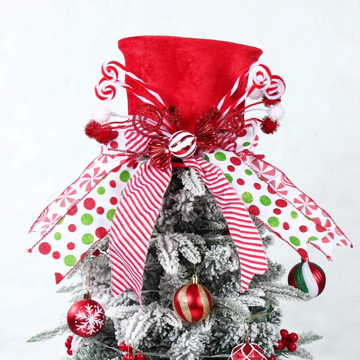 

Christmas Tree Topper Hat with Bow Ribbon Merry Christmas Decorations For Home 2024 Xmas Tree Ornaments Noel New Year Gift 2025