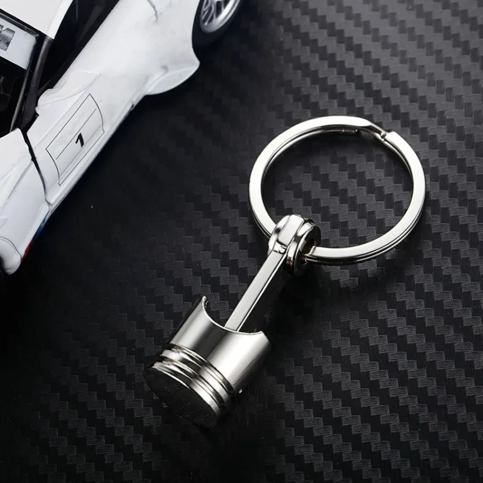 

1Pc Car Engine Metal Piston Style Keychain Key Car Pendant Key Decor Creative Metal Piston Model Keyring Chain Car Accessories