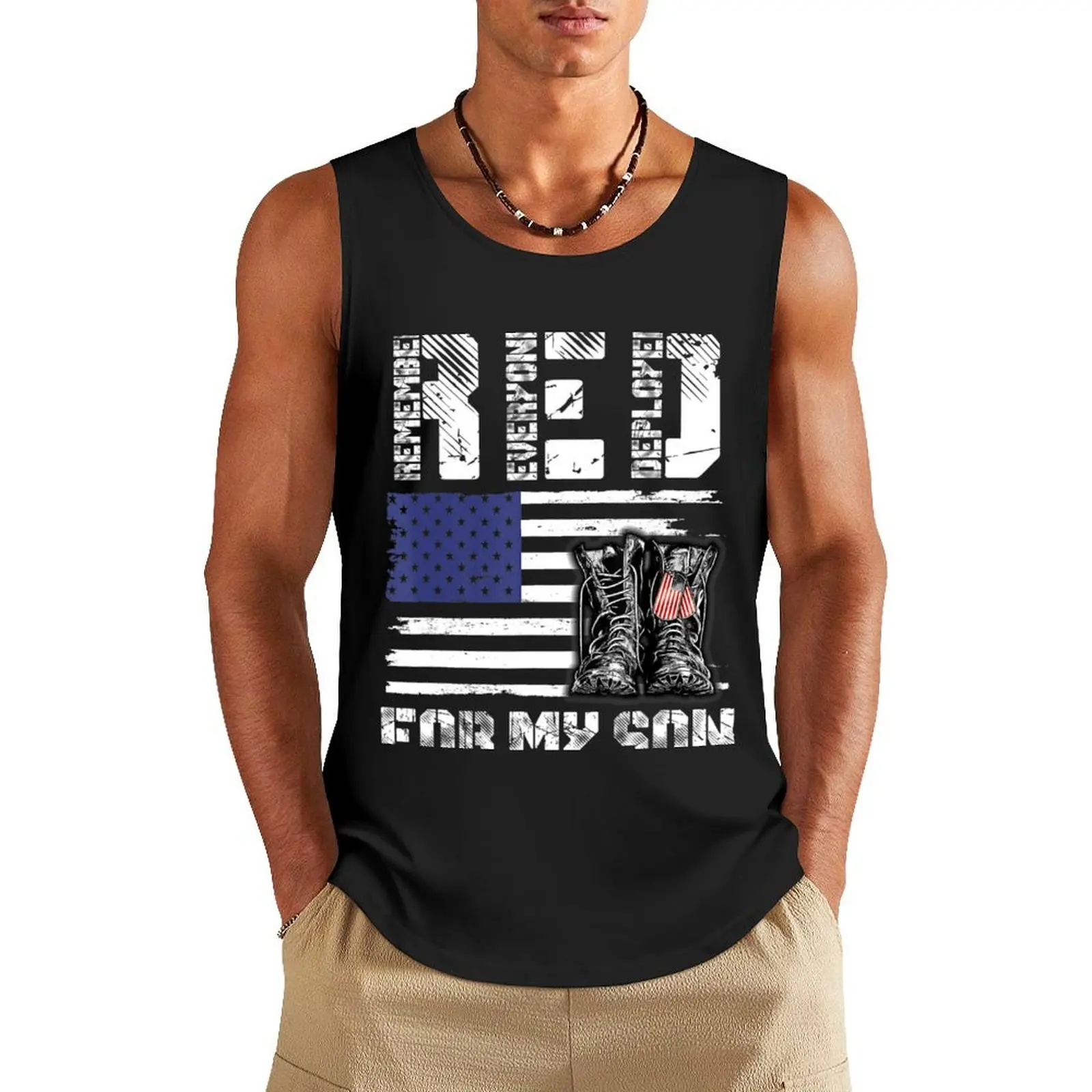 Red Friday For My Son Remember Everyone Deployed Military Tank Top Men's gym clothing Men's sleeveless men clothes Men's t-shirt