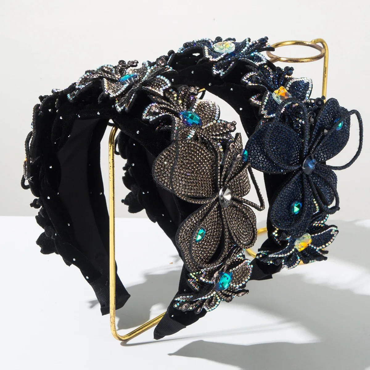 

Heming headband retro baroque style inlaid with diamonds butterfly flower flannel wide edge headband high-end banquet hair acces