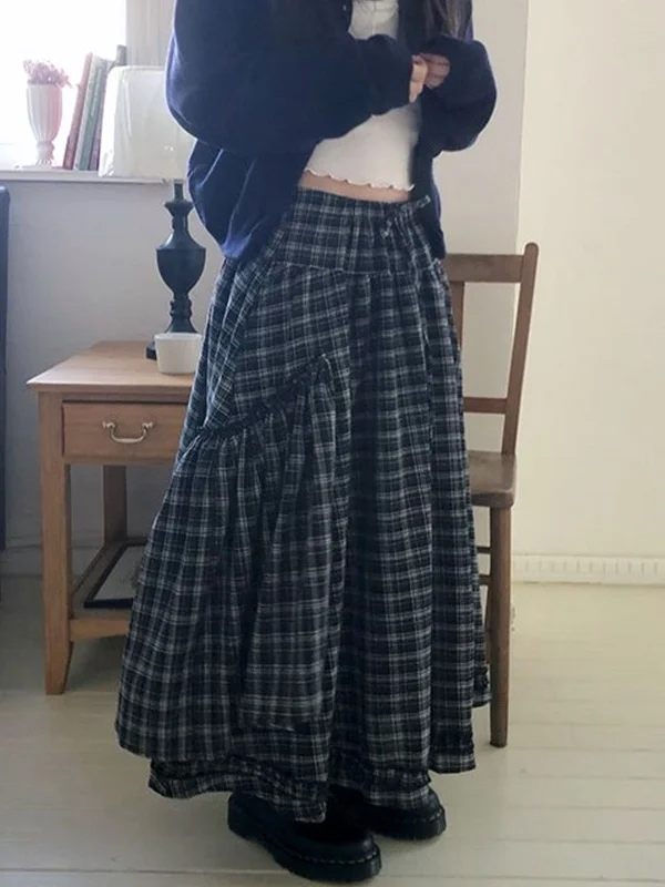 

Ретро-юбка в японском стиле в клетку, женская асимметричная плиссированная многослойная юбка с высокой талией, омолаживающий эффект, для повседневной носки