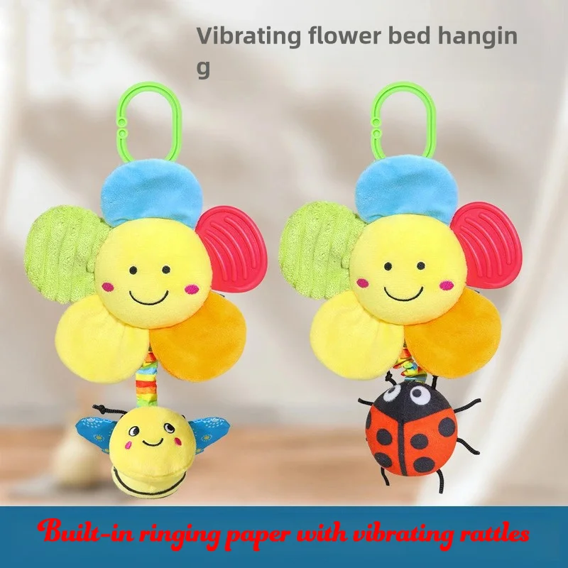 Soft Baby Shaking Cute Flower Pendant Sunflower Bed Trailer Handbells Toy Rattles Plush Infant Development Toy For Newborn Gifts
