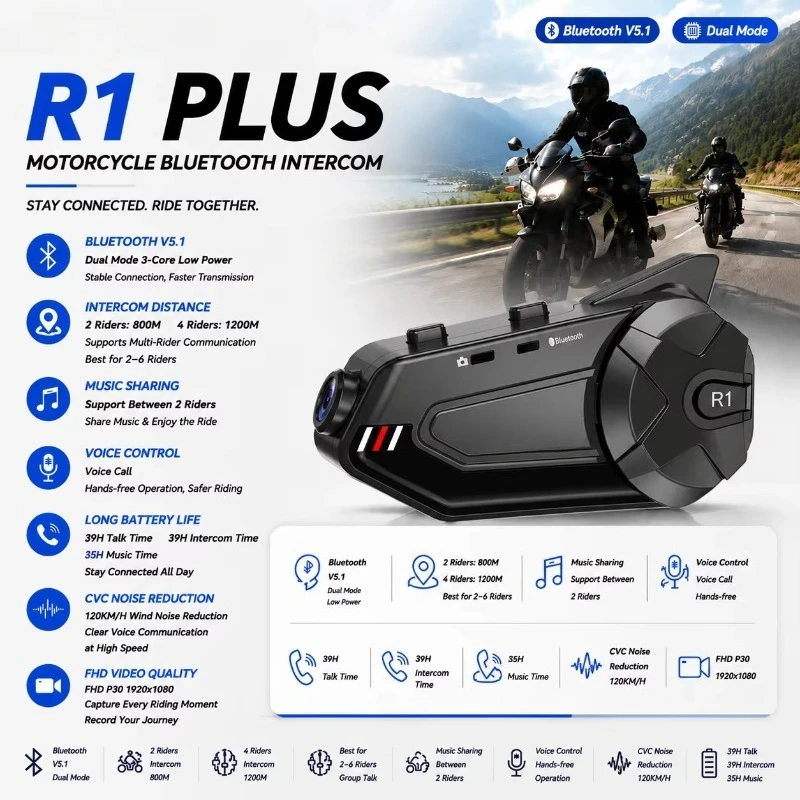 FreedConn R1-plus WIFI Recorder Built-in FM Radio ABS 1080P Six People Talking GPS Mobile Phone Connecting Motorcycle Intercom
