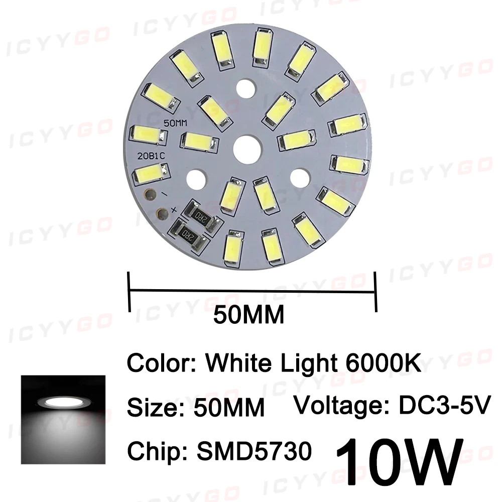 10PCS Low Voltage Driver-Free DC5V 5W 10W High Brightness 5730 SMD LED Lamp Panel Warm White 10W 50MM Lamp Panel DIY LED Bulb