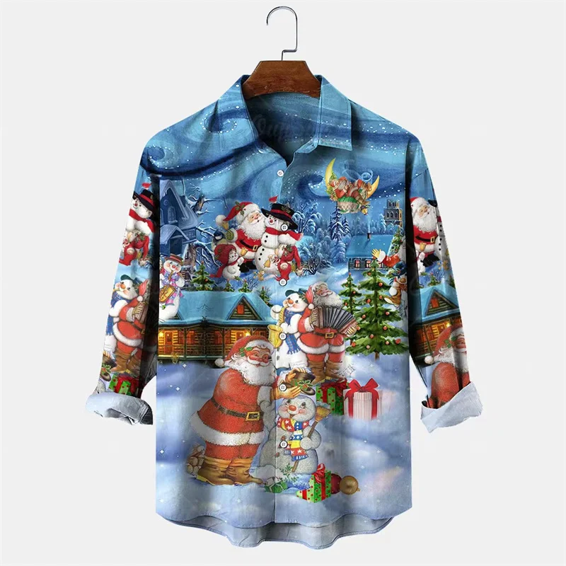 

Men's Long Sleeve Shirt Christmas Fashion Shirt Lapel Button Shirt 3D Snowman Print Christmas Party Costume