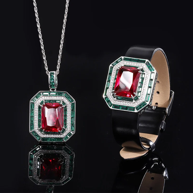 

Luxury genuine real jewels Autumn and winter new S925 full body silver Tiktok simulation red corundum square brand luxury jewelr