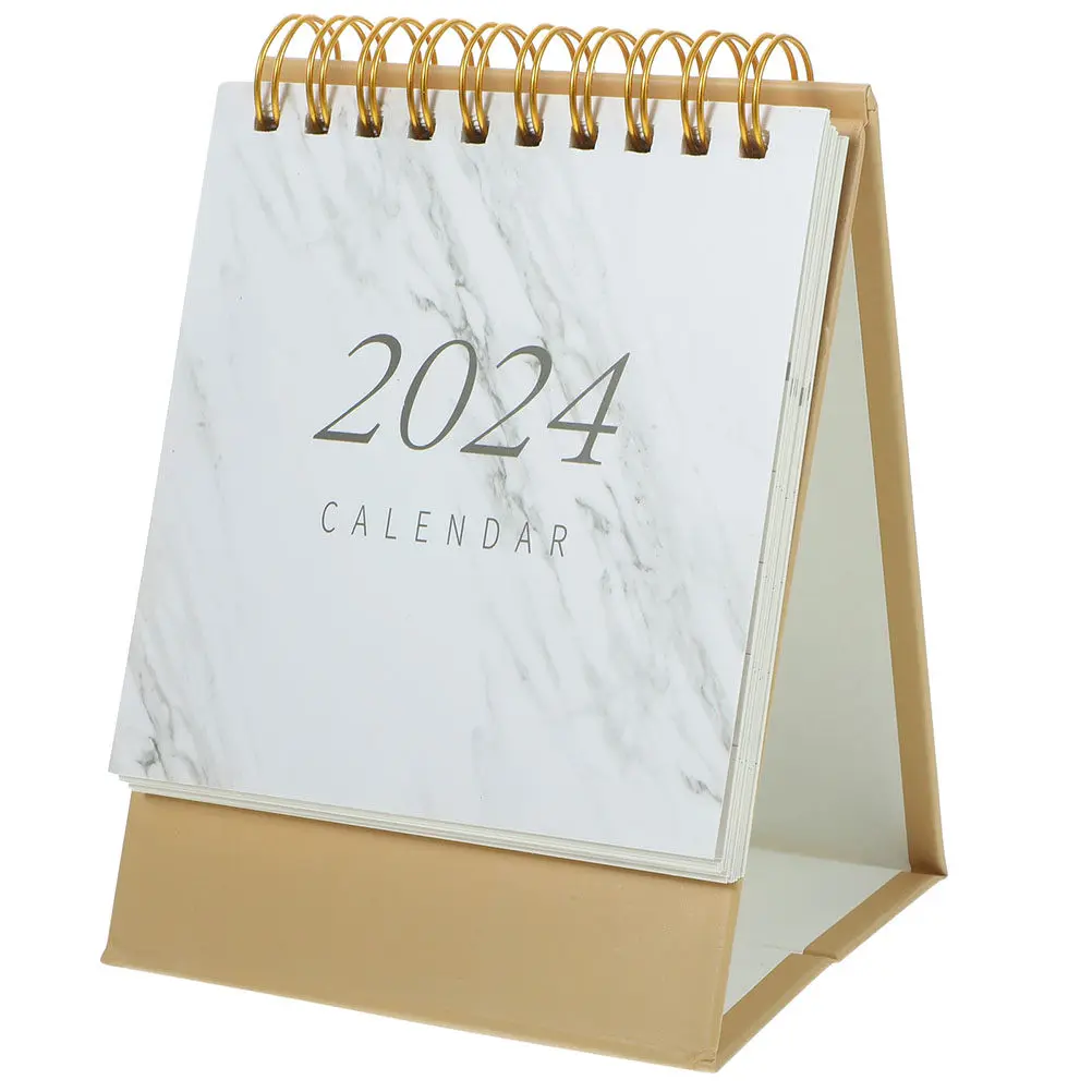 Small Marble Pattern Desk Calendar Desktop Standing Office Monthly Planner Note Calendar 2024 Tabletop Decor Calendars