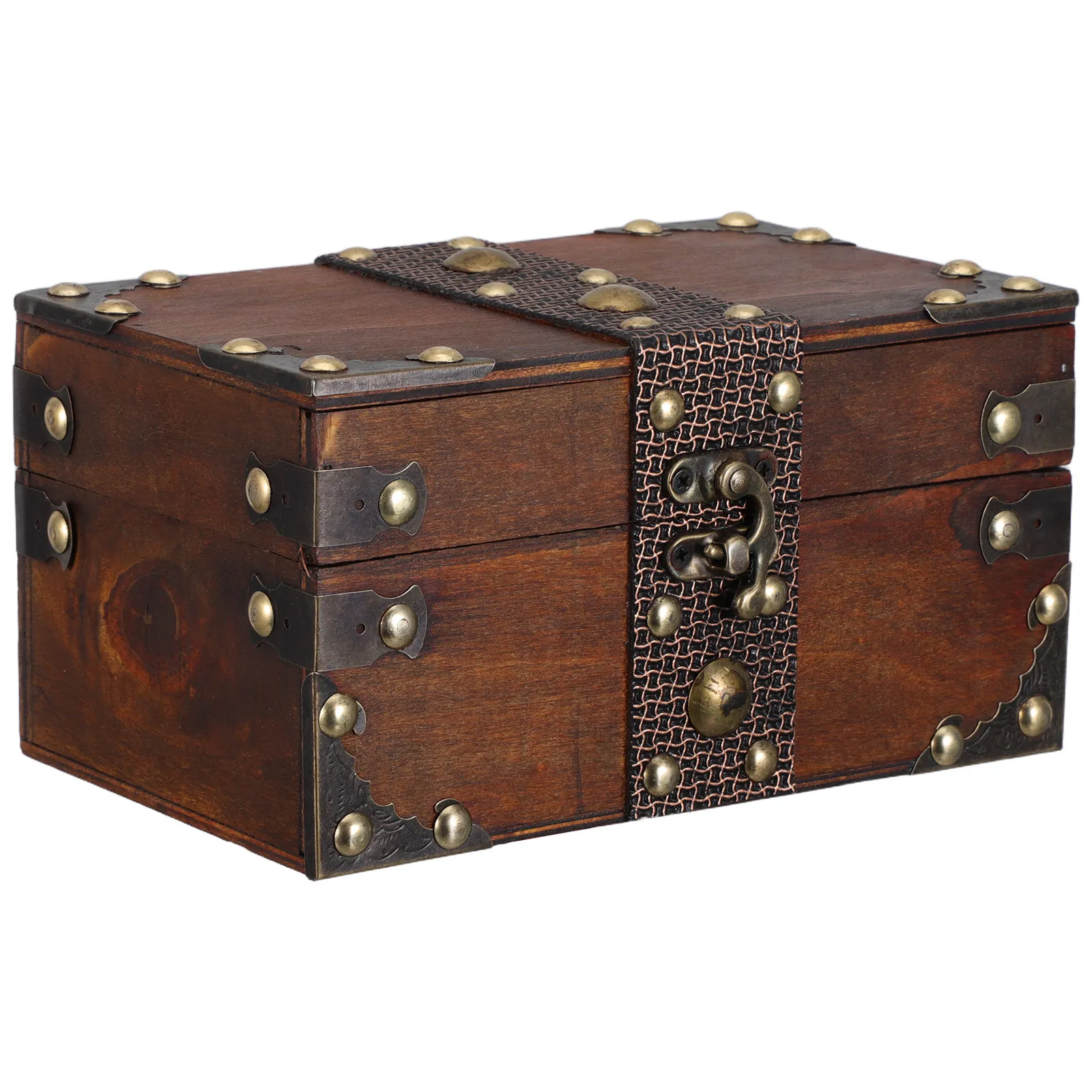 

Vintage Decorative Wood Jewelry Box Light Brown Treasure Chest Lockable Retro Style Storage Box for Jewelry Organizer and Gift