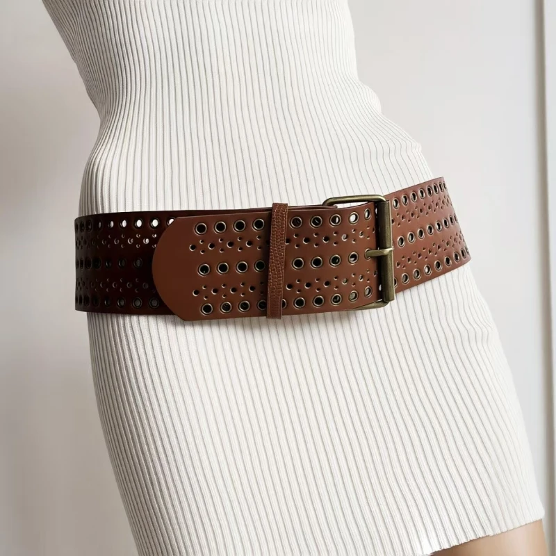 Statement Wide Belt, Punk Rivet Adjustable Cincher | No-Tool Heavy Duty Strap for Hip-Hop & Y2K Style